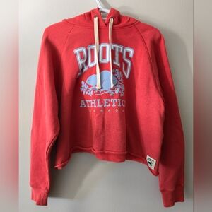 Roots Cropped Hoodie Womens Size Large Red Athletic Canada Graphic Sweatshirt